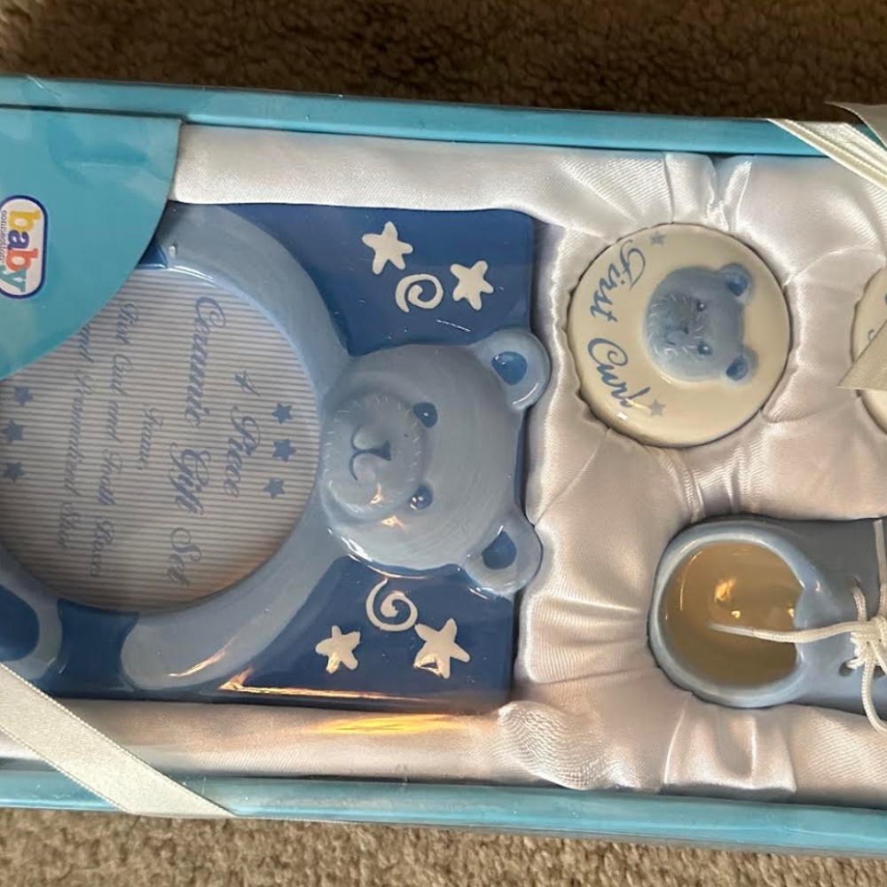 Baby Connection Ceramic 4 PC Baby Boy Tooth, Curl,  Frame and Shoe New Set - Picture 3 of 7